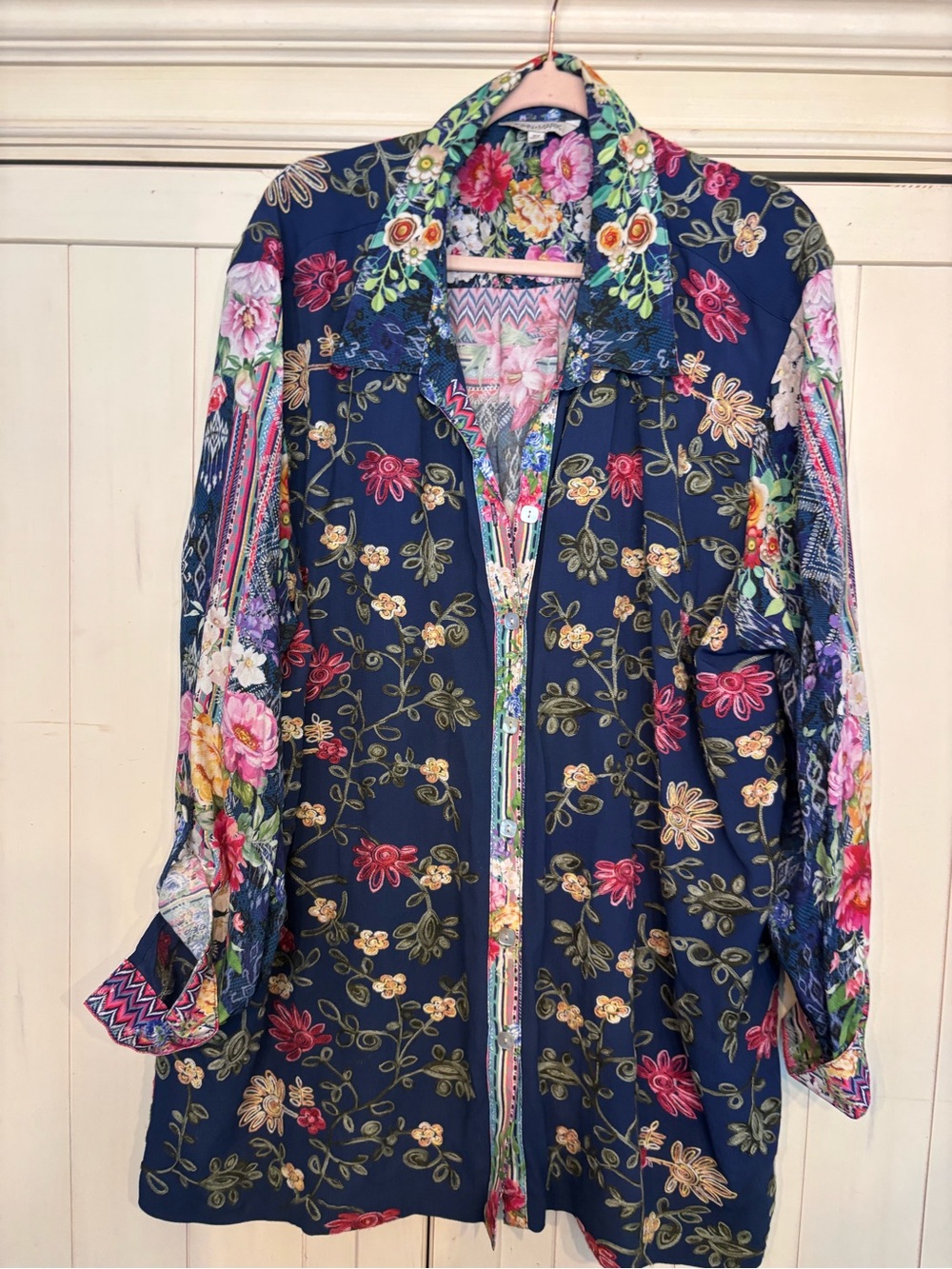 John Mark Navy Floral Button-Front Tunic 3xl